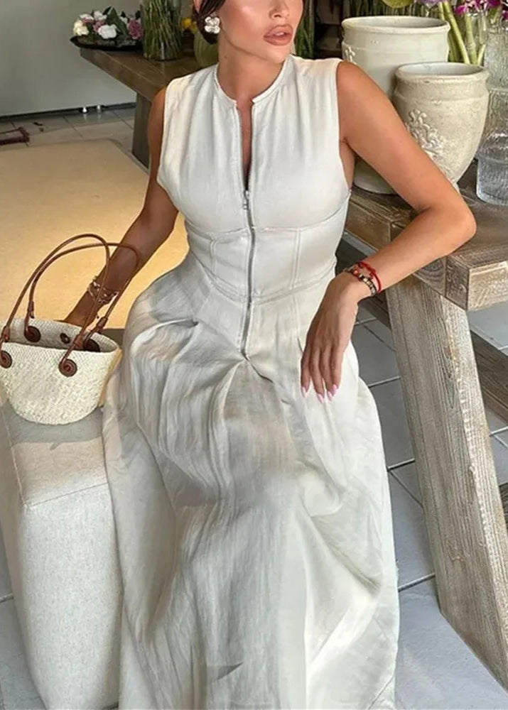Sleeveless Pleated Zip Midi Dress LAPANIA