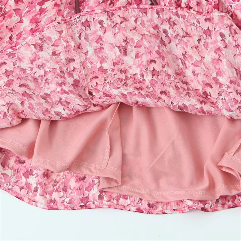 Pink Floral Lace Printed Mini Dress LAPANIA