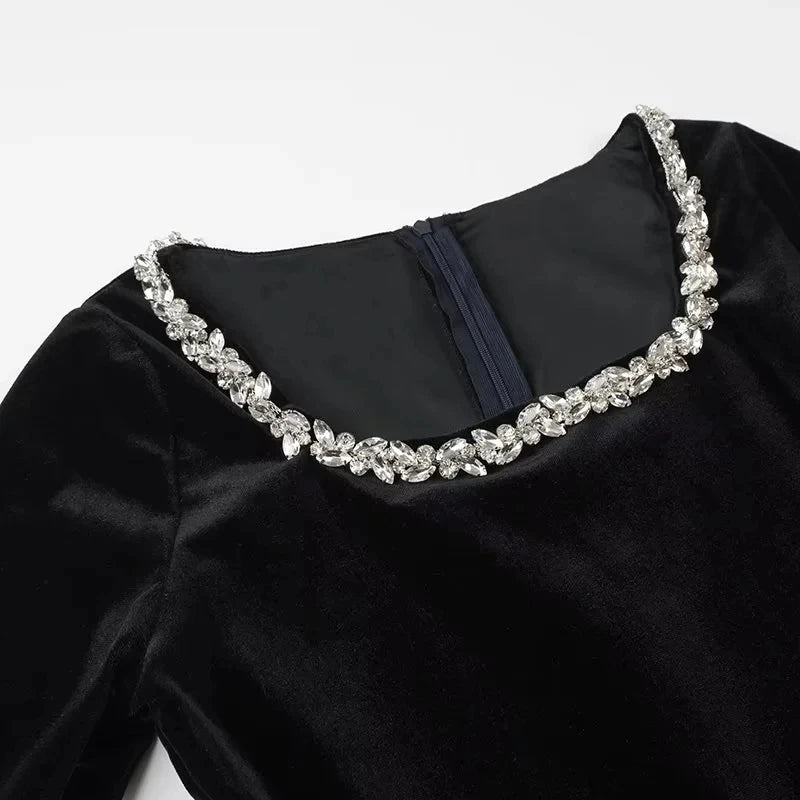 Velvet Mini Dress - Rhinestone Neckline LAPANIA