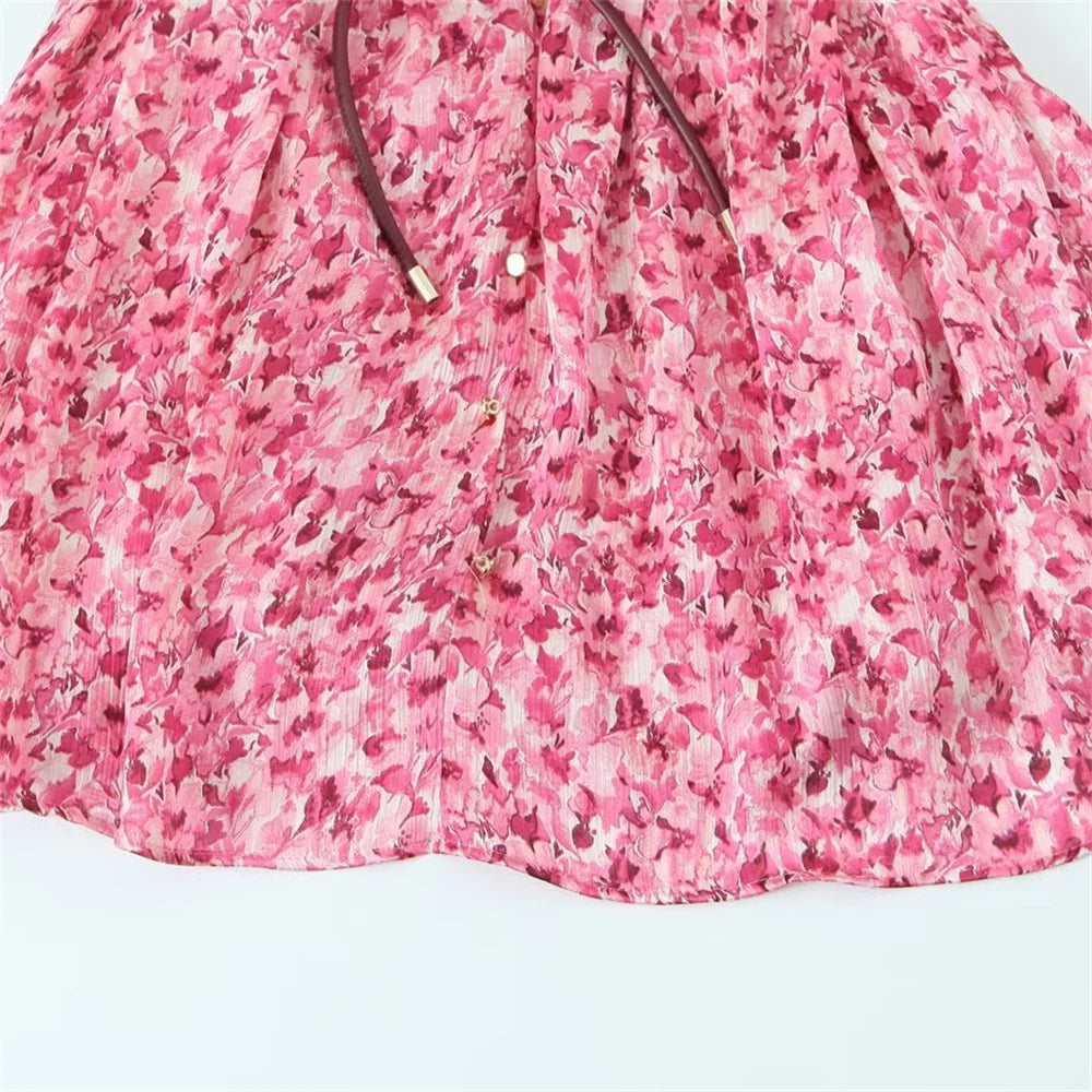 Pink Floral Lace Printed Mini Dress LAPANIA