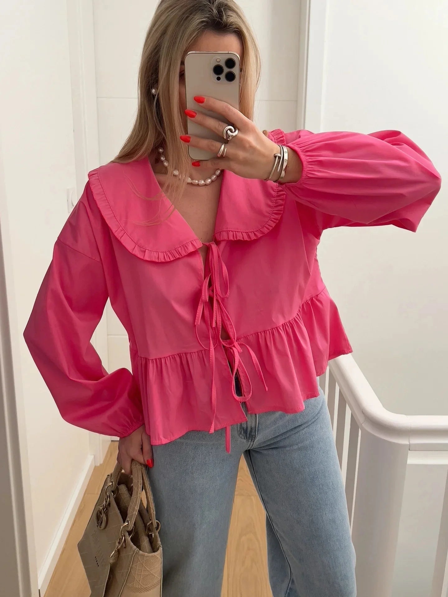 Tie-Front Ruffle Blouse LAPANIA