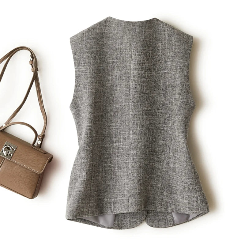Gray V-Neck Short Vest Jacket LAPANIA