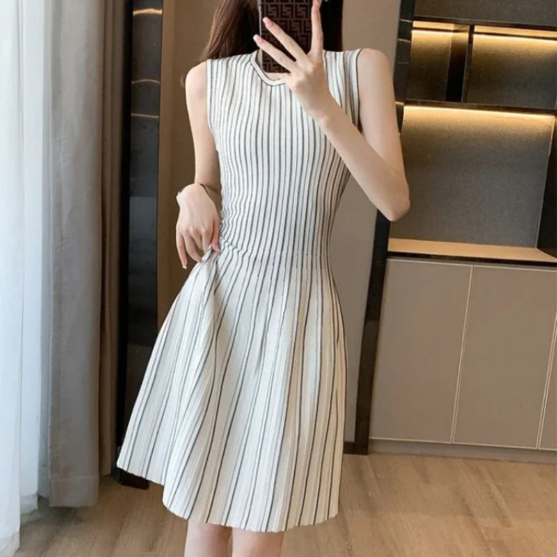 Sleeveless stripped Knitted mini Dress LAPANIA
