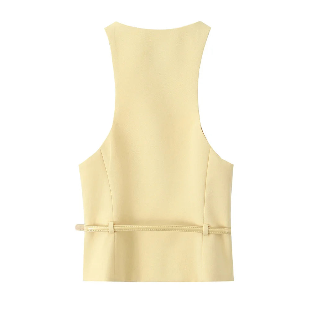Yellow set belted vest and midi skirt LAPANIA