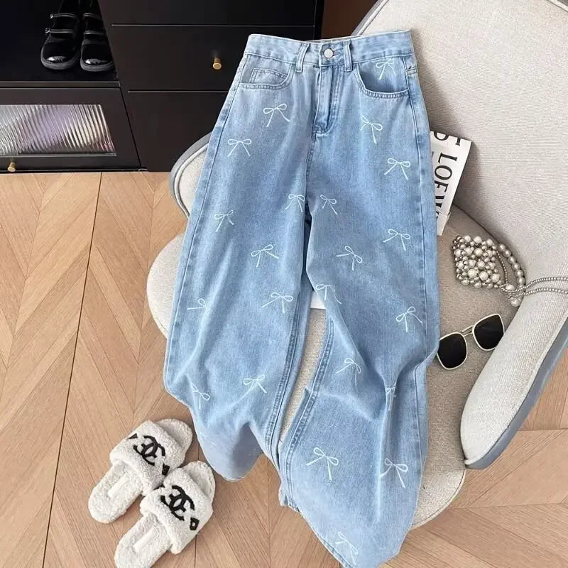 Bow Print High-Waisted Jeans LAPANIA