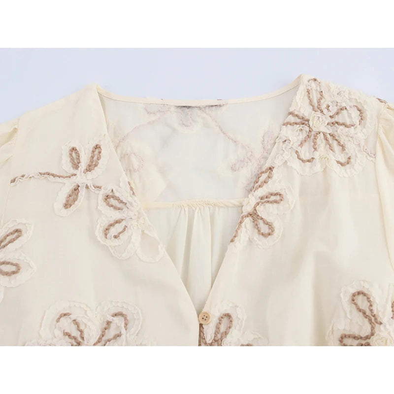 Floral Embroidery Belted Mini Dress LAPANIA