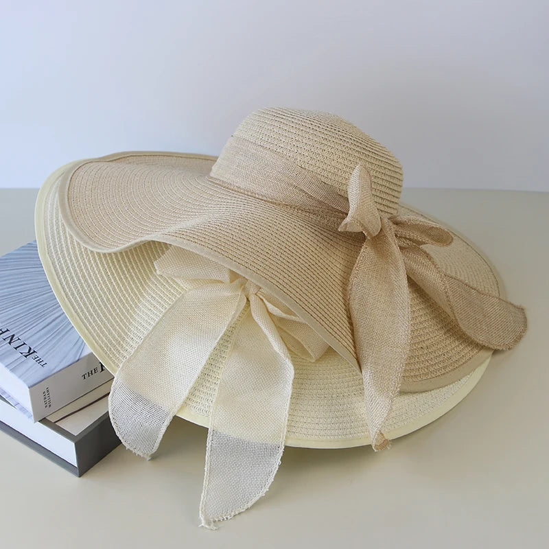 Straw Hat Bowknot Wide Brim LAPANIA