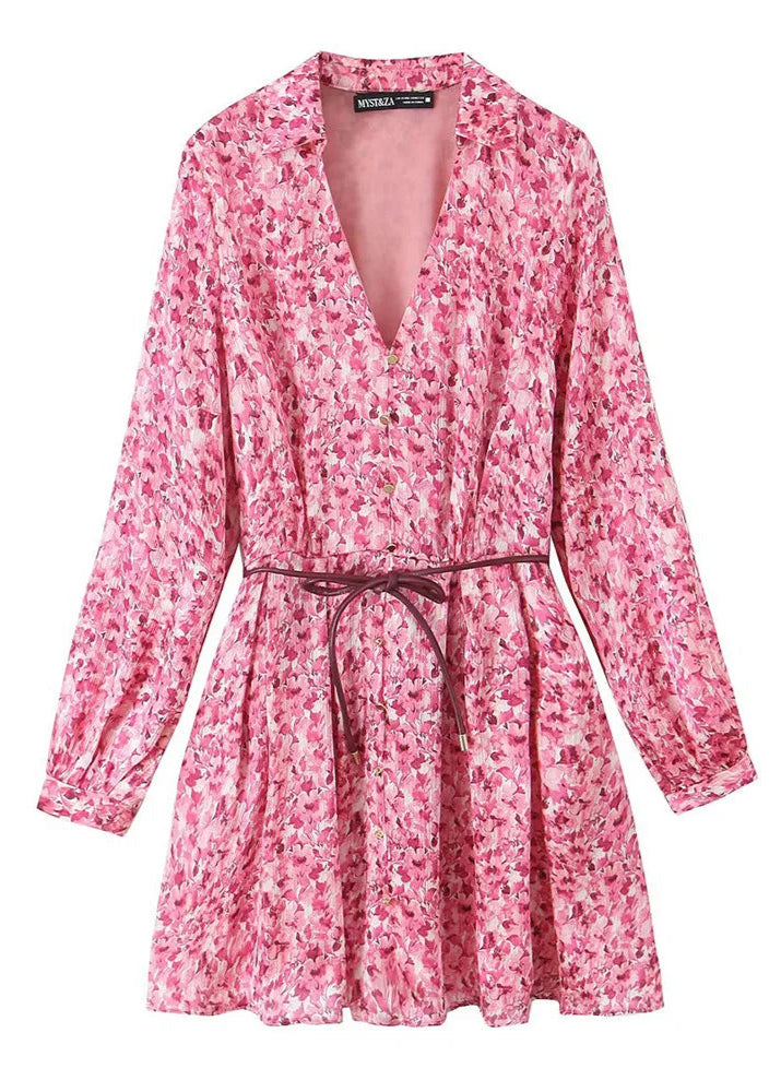 Pink Floral Lace Printed Mini Dress LAPANIA