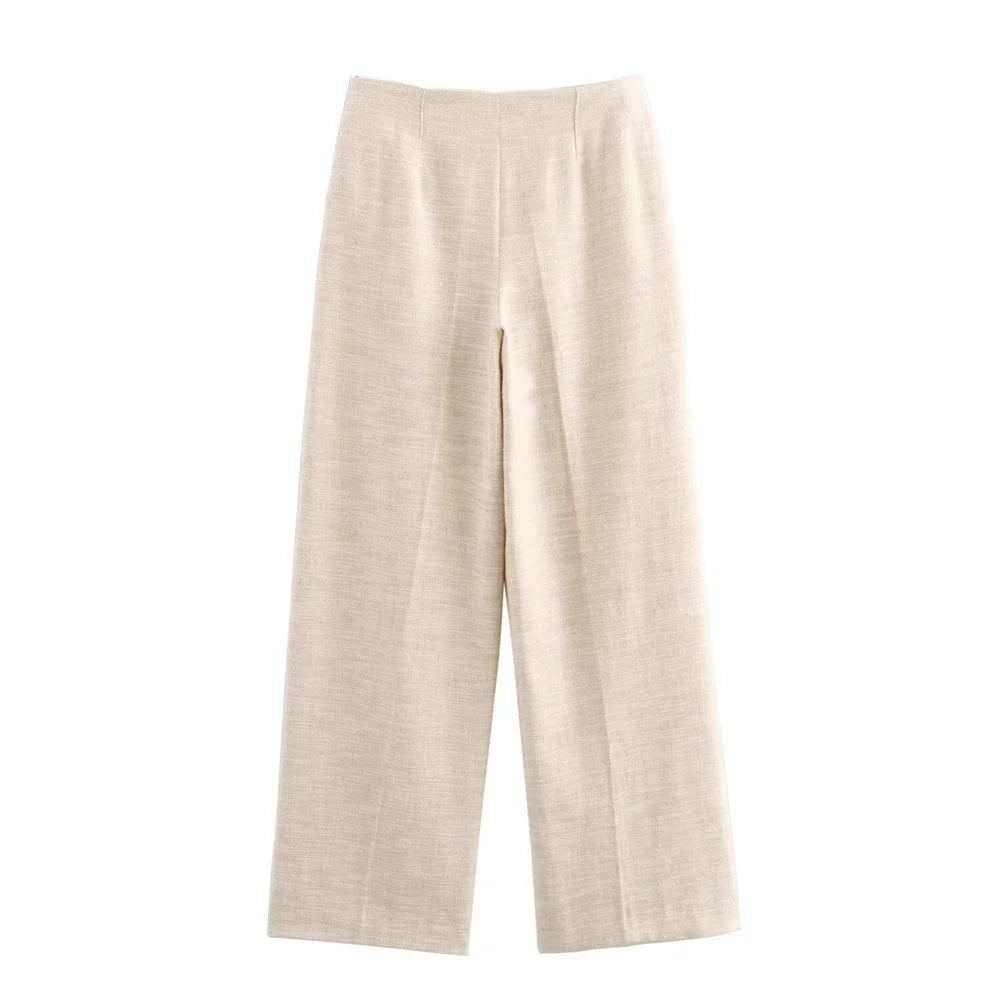 Sienna Beige High-Waist Straight-Leg Pants LAPANIA