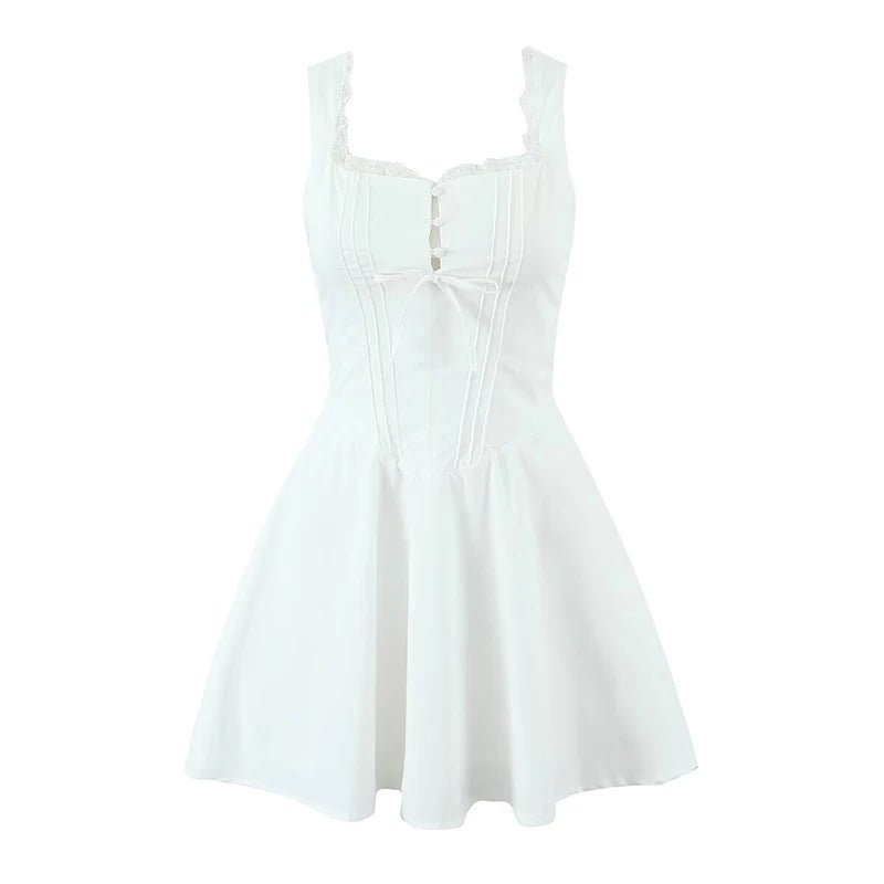 Elegant Lace-Up Babydoll Mini Dress LAPANIA
