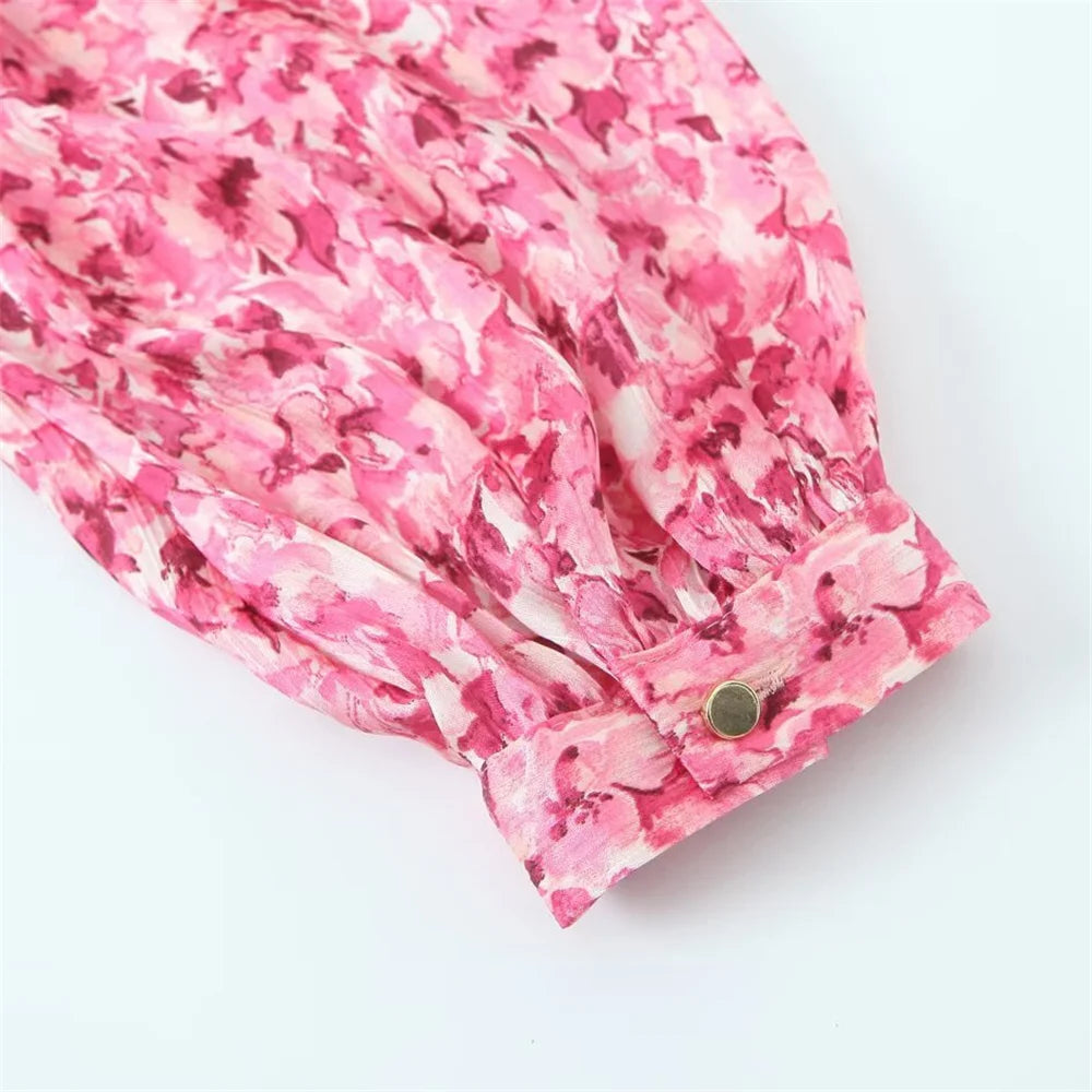 Pink Floral Lace Printed Mini Dress LAPANIA