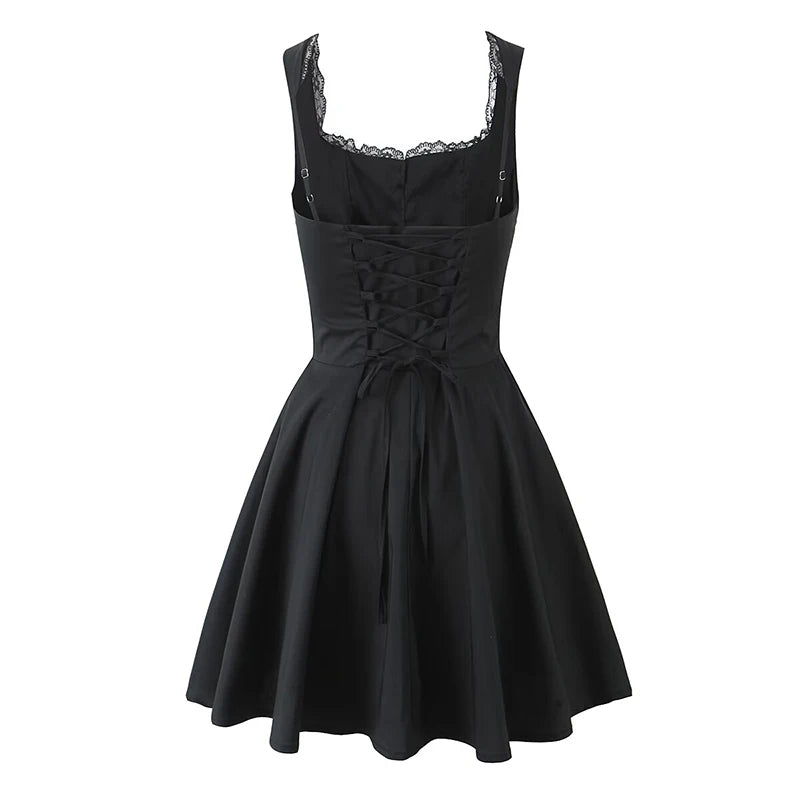 Elegant Lace-Up Babydoll Mini Dress LAPANIA