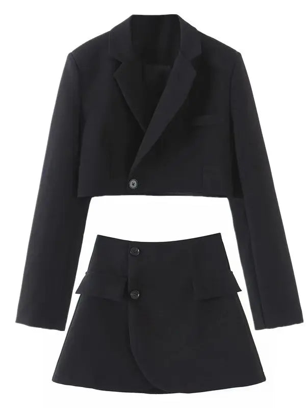 One Button Cropped Blazer & High-Waisted Mini Skirt Set LAPANIA