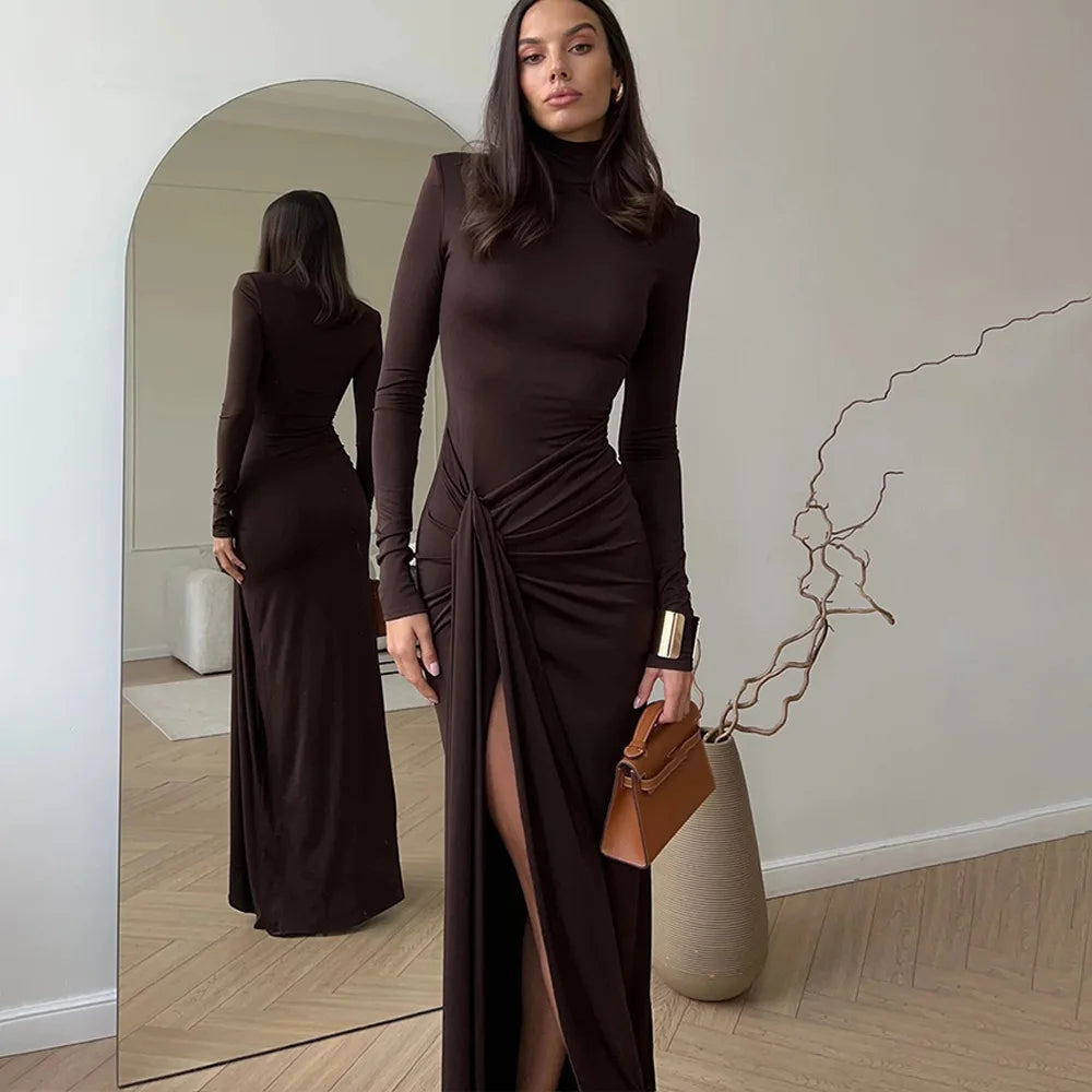 Elegant Long Sleeve Split Maxi Dress LAPANIA