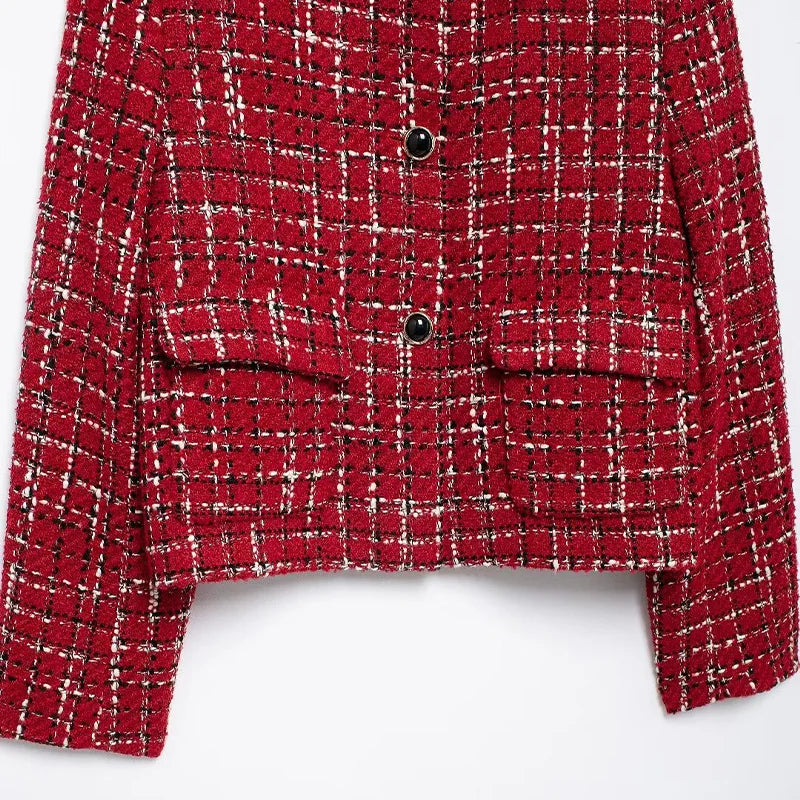 Plaid Single-Breasted Red Jacket LAPANIA