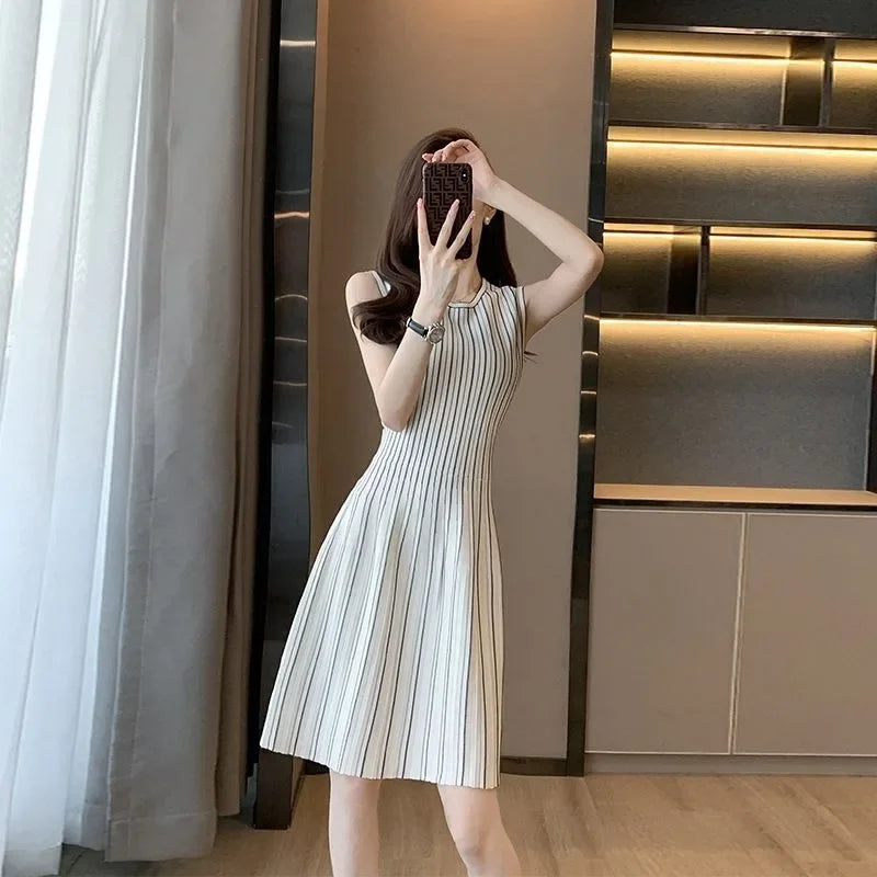Sleeveless stripped Knitted mini Dress LAPANIA