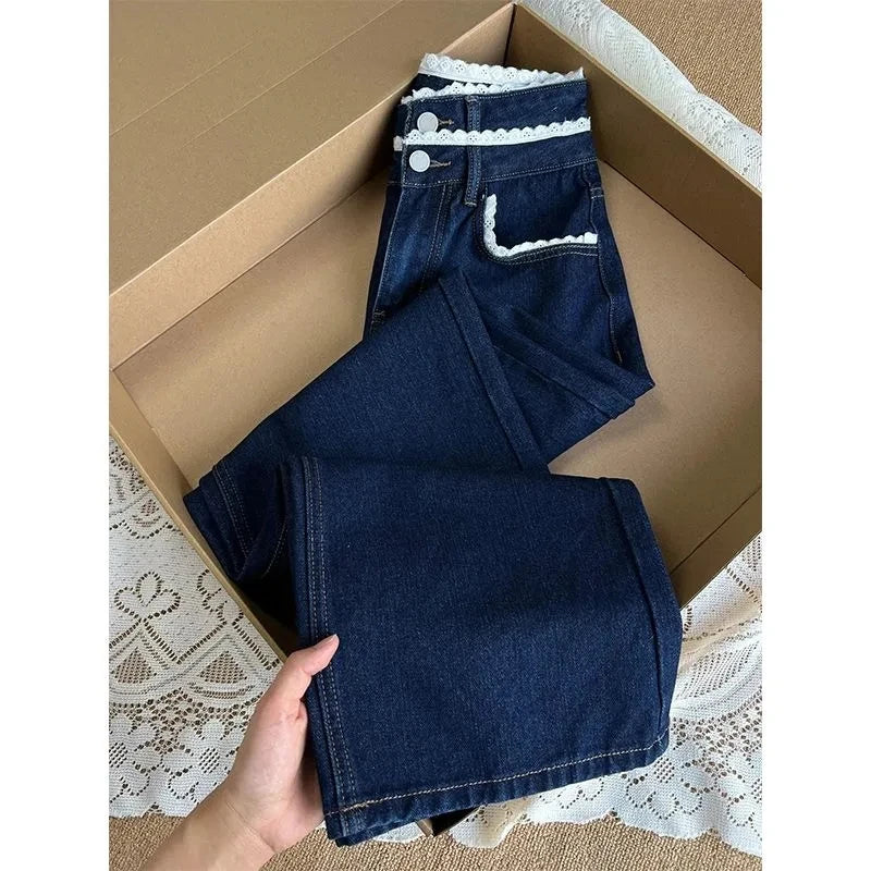 Lace-Spliced Wide Leg Jeans LAPANIA