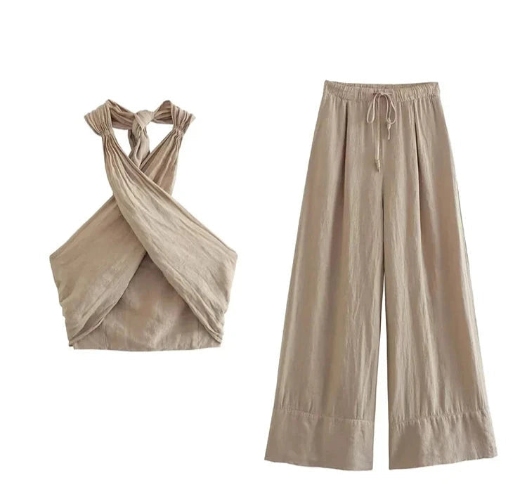 SET Halter Crop Top + Wide Leg Pants LAPANIA