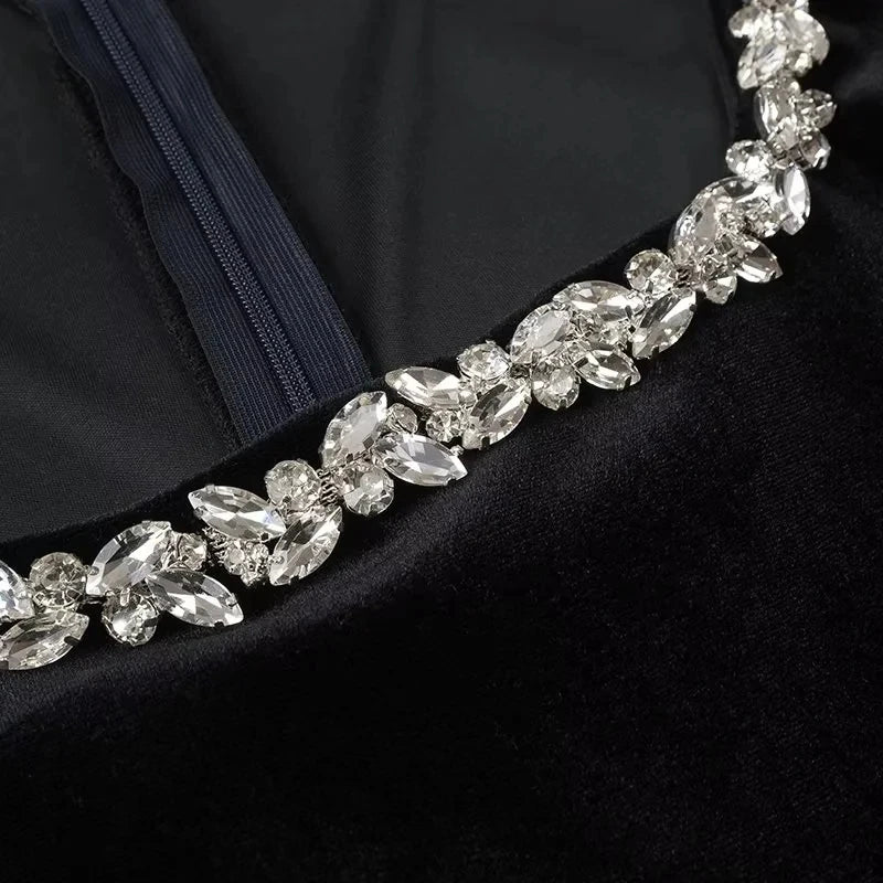 Velvet Mini Dress - Rhinestone Neckline LAPANIA