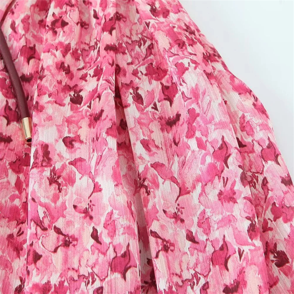 Pink Floral Lace Printed Mini Dress LAPANIA