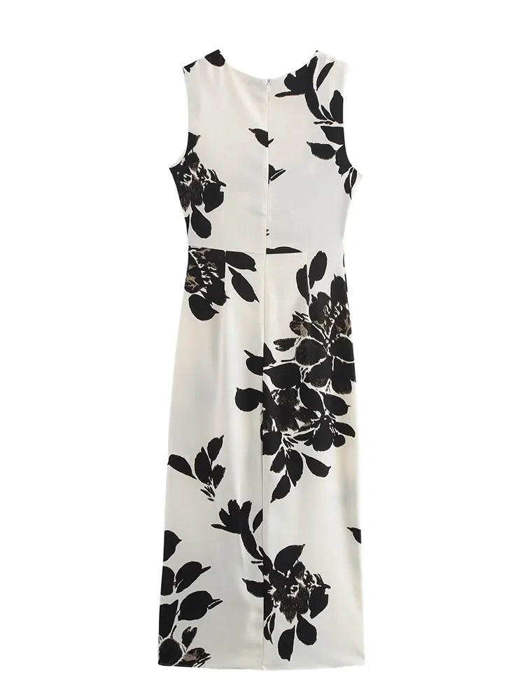 Floral Midi Dress with Draped Waist LAPANIA