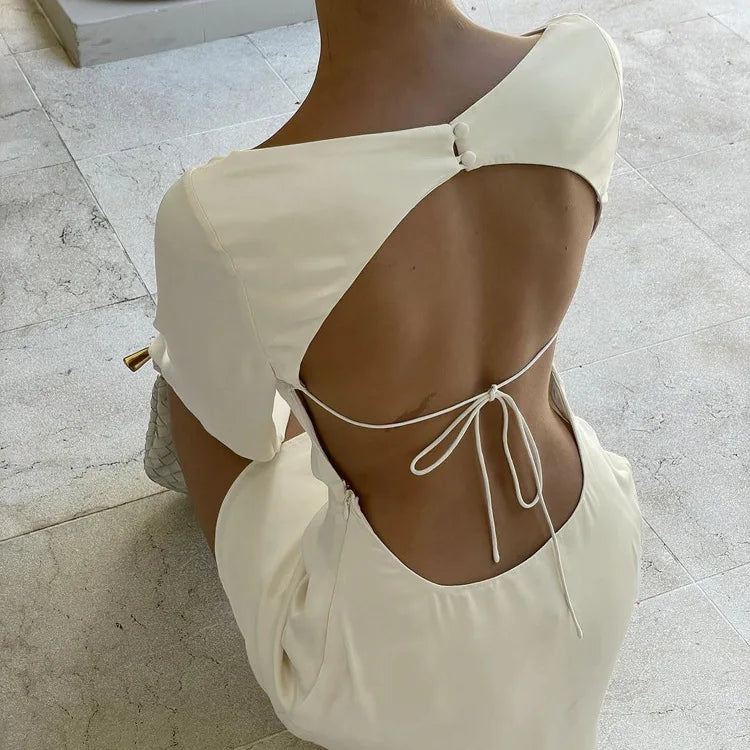 Satin Lace-Up Back Mini Dress LAPANIA