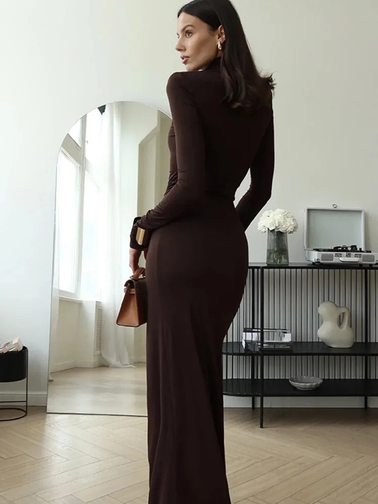 Elegant Long Sleeve Split Maxi Dress LAPANIA