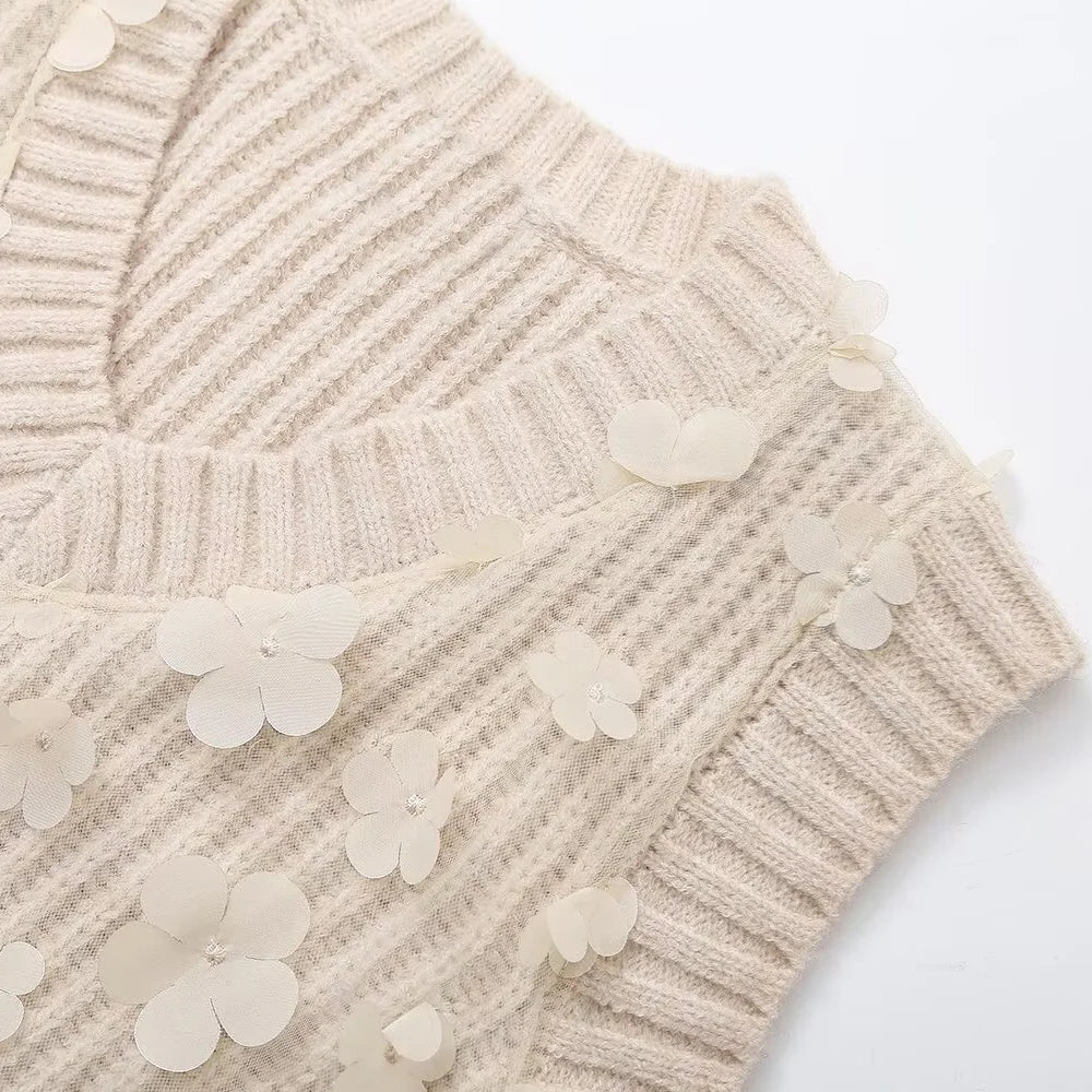 Sleeveless Floral Knit Vest LAPANIA