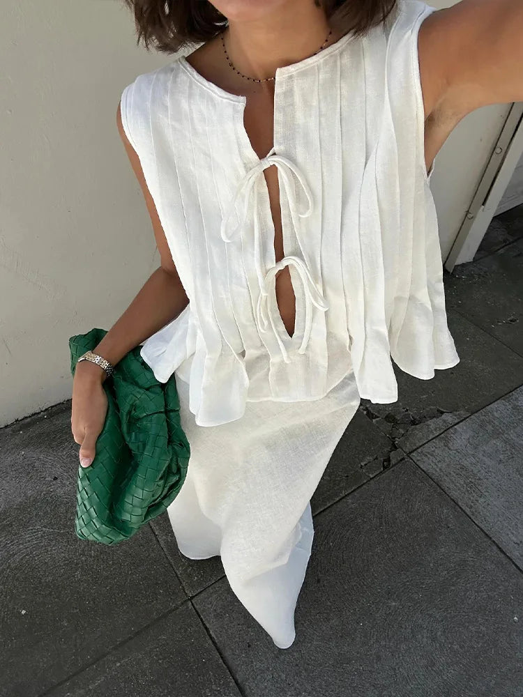 Chic Lace-Up Top & Long Skirt Set