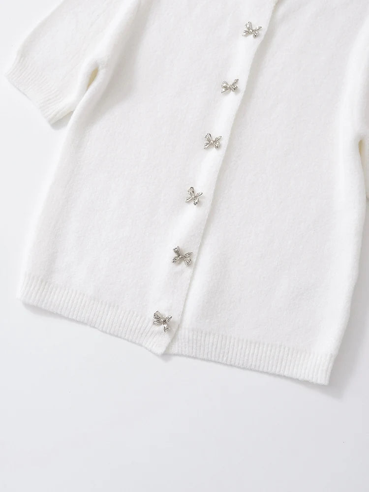 Bow Button Knit Top LAPANIA