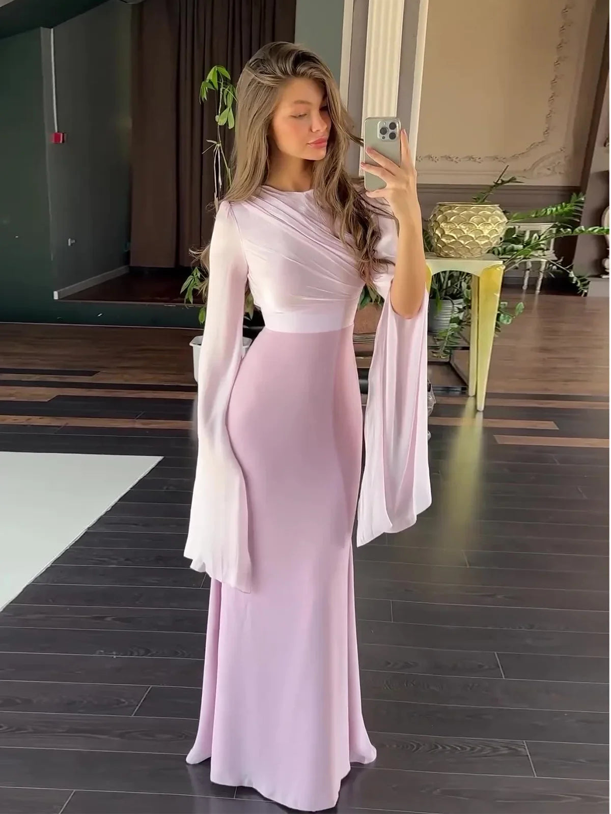 Sheer Satin Panel Maxi Dress