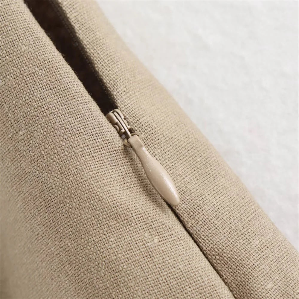 Khaki High-Waist A-Line Midi Skirt LAPANIA