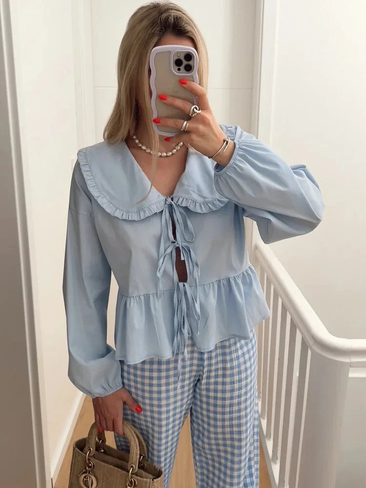 Tie-Front Ruffle Blouse LAPANIA