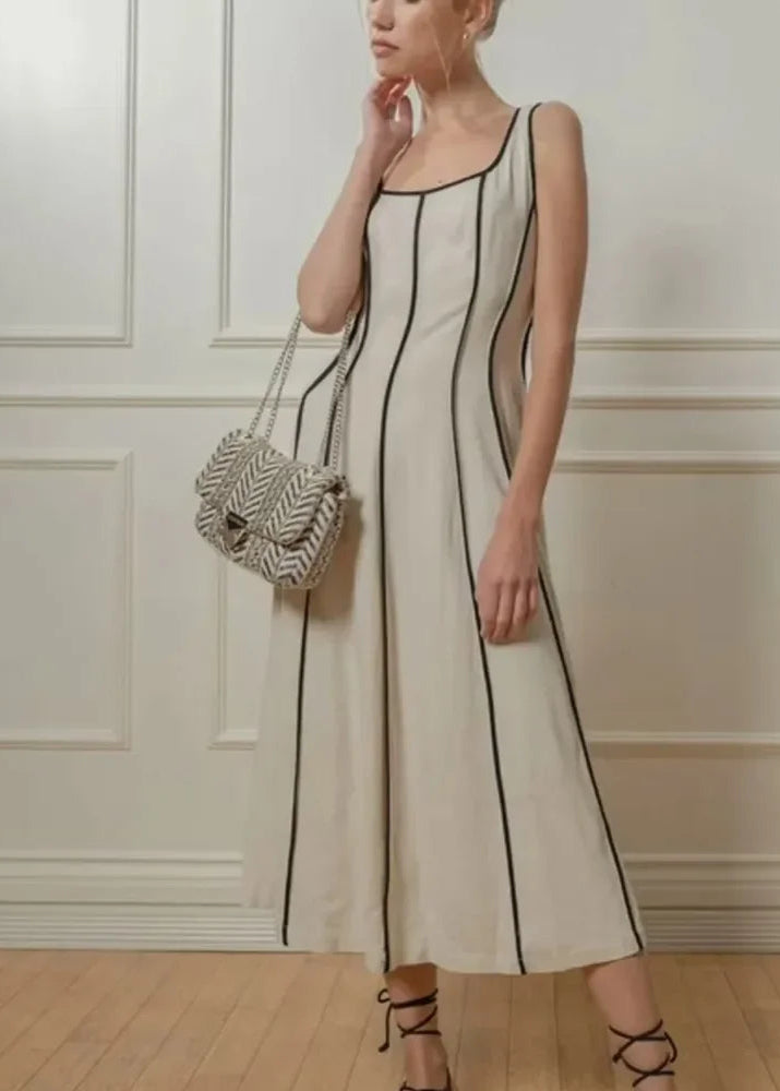 Cream Striped Midi Dress LAPANIA