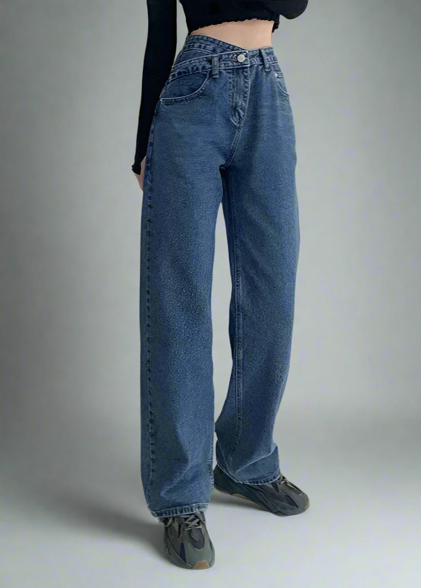 Asymmetric Waist Straight-Leg Jeans LAPANIA