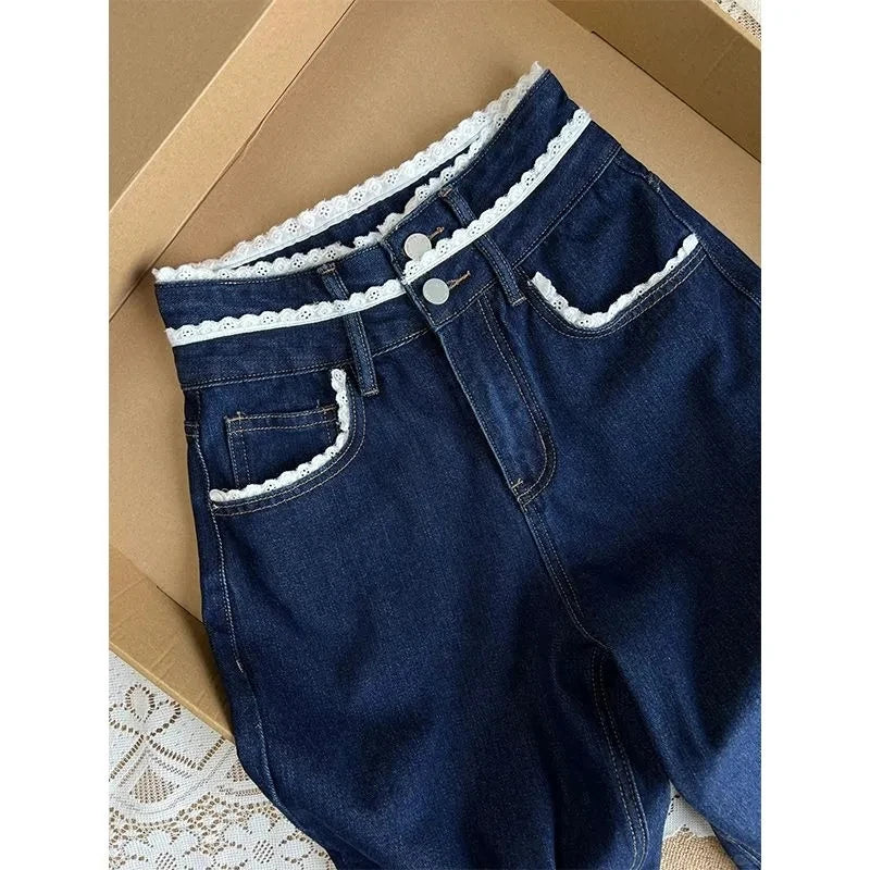 Lace-Spliced Wide Leg Jeans LAPANIA