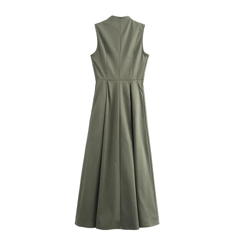 Sleeveless Pleated Zip Midi Dress LAPANIA