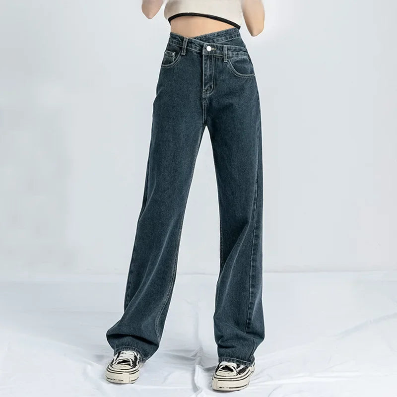 Asymmetric Waist Straight-Leg Jeans LAPANIA