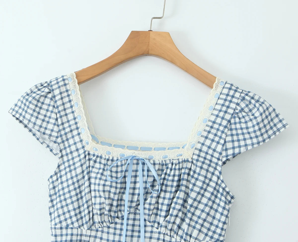 Plaid Lace Panel Dress LAPANIA