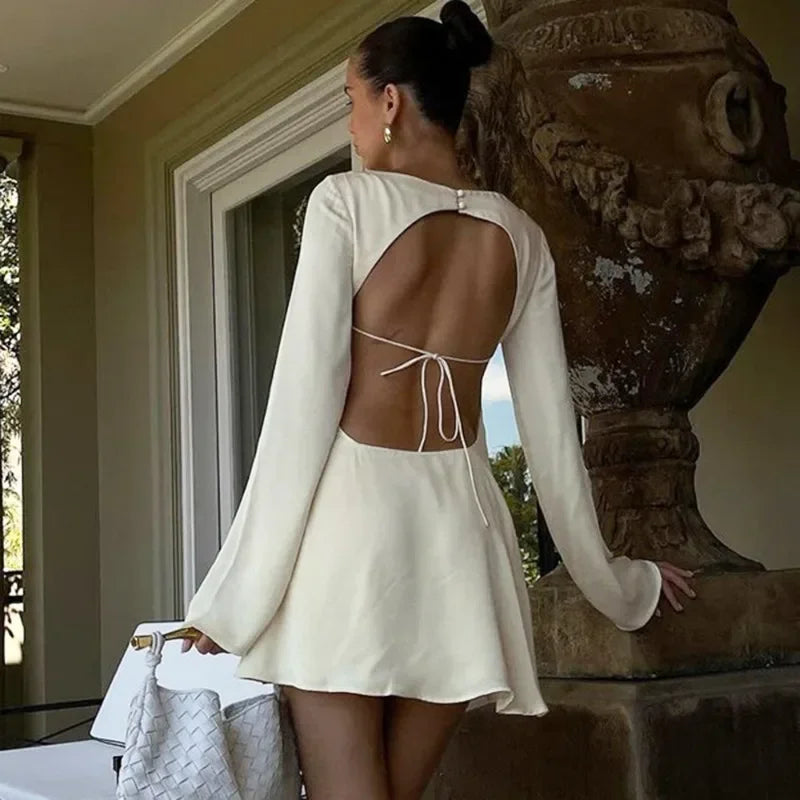 Satin Lace-Up Back Mini Dress LAPANIA