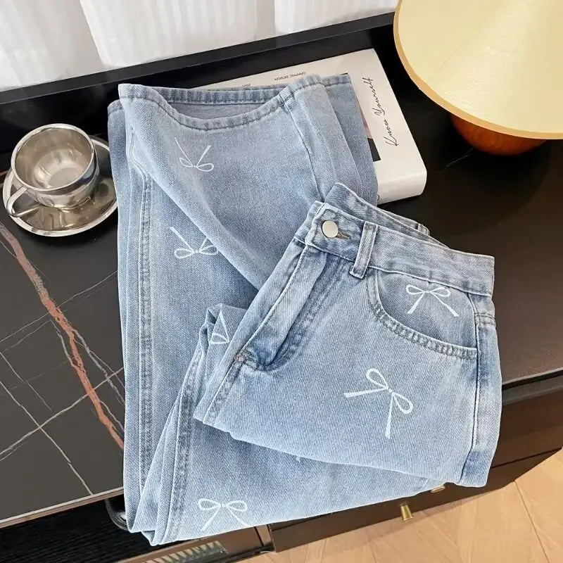 Bow Print High-Waisted Jeans LAPANIA
