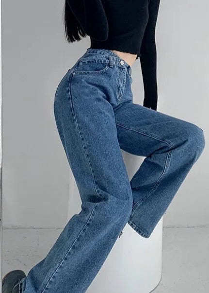 Asymmetric Waist Straight-Leg Jeans LAPANIA