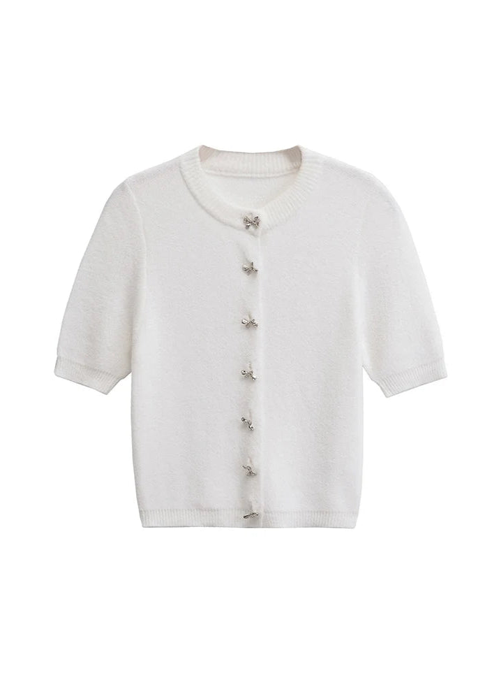 Bow Button Knit Top LAPANIA