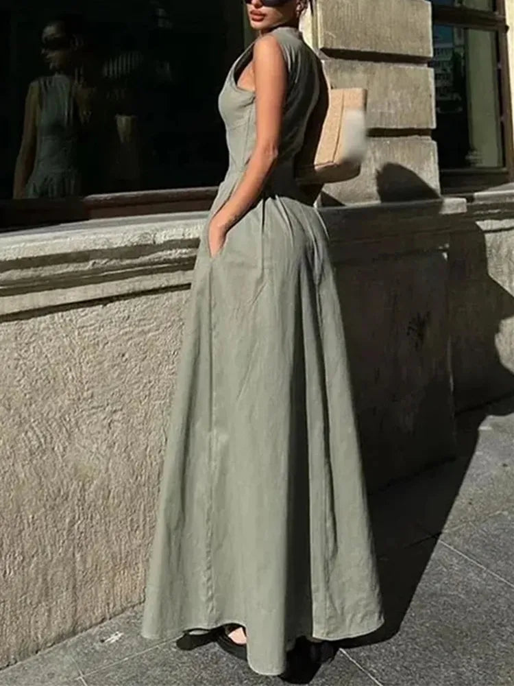 Sleeveless Pleated Zip Midi Dress LAPANIA