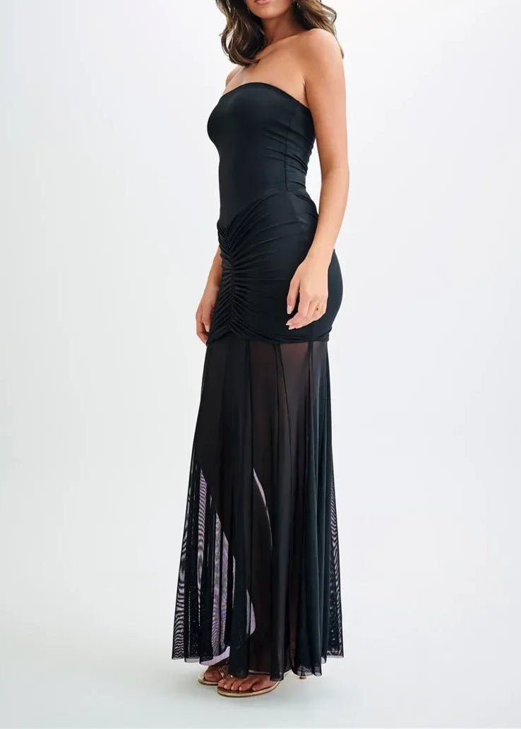 Off-Shoulder Mesh Maxi Dress LAPANIA
