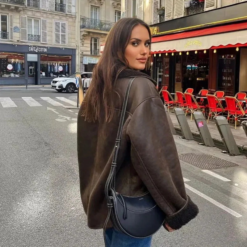 Dark Brown Leather Aviator Jacket LAPANIA