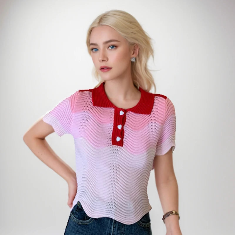 Wavy Contrast Knit T-Shirt LAPANIA