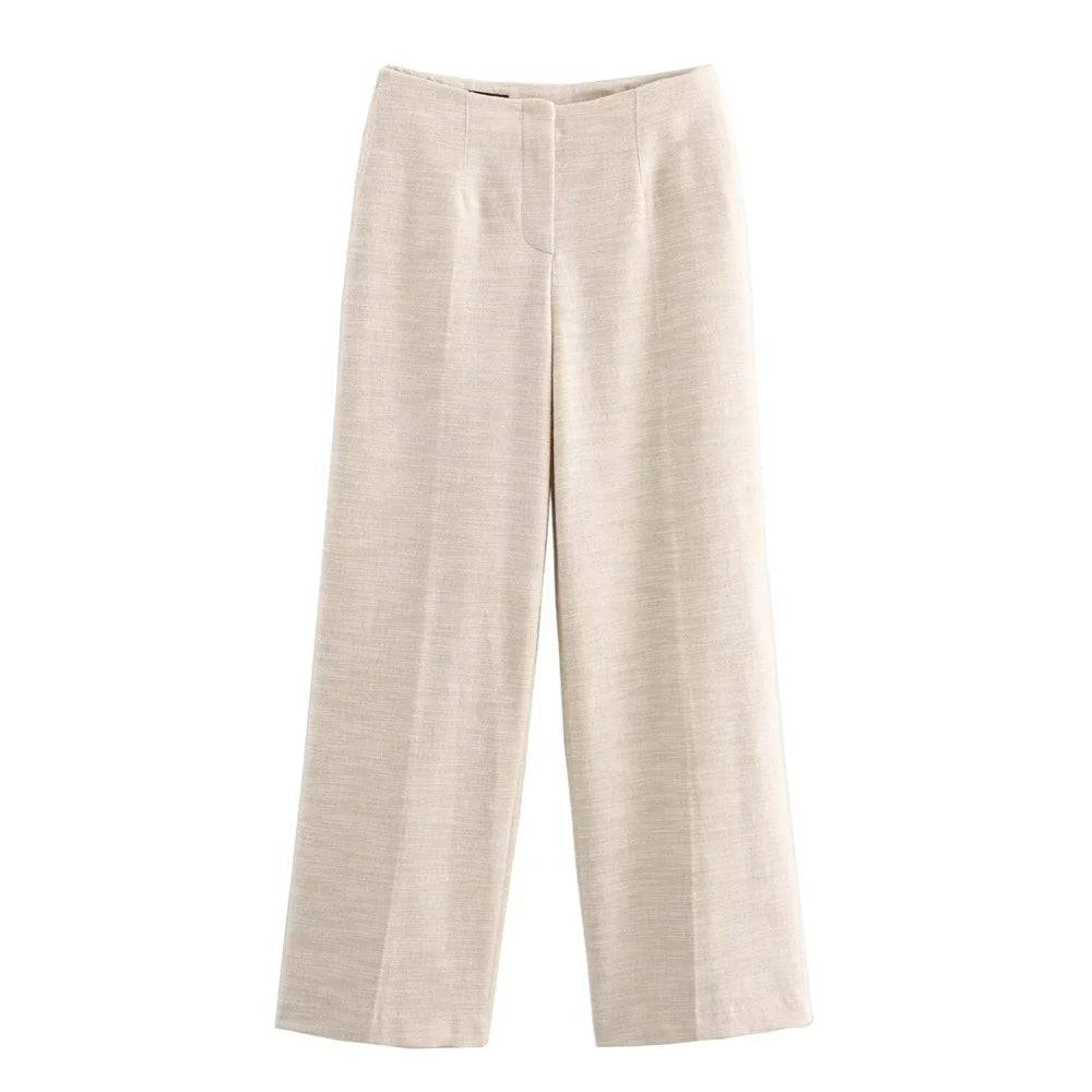 Sienna Beige High-Waist Straight-Leg Pants LAPANIA