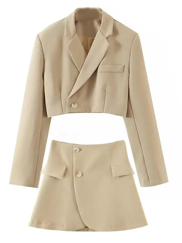 One Button Cropped Blazer & High-Waisted Mini Skirt Set LAPANIA