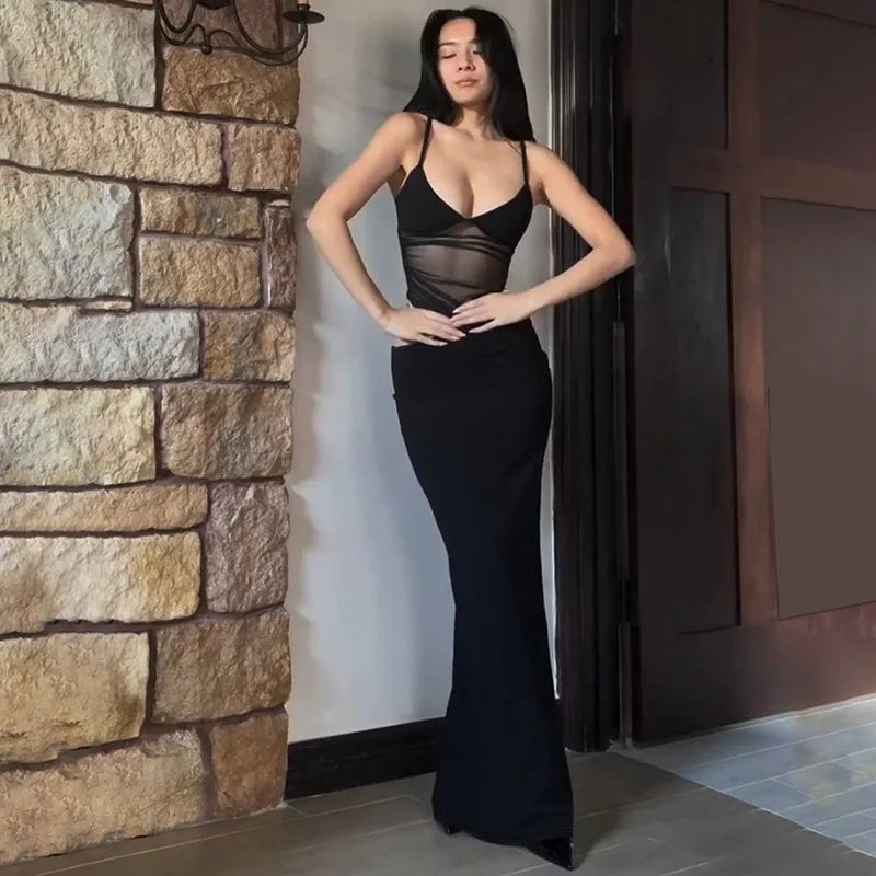 Mesh Sheer Slip Maxi Dress